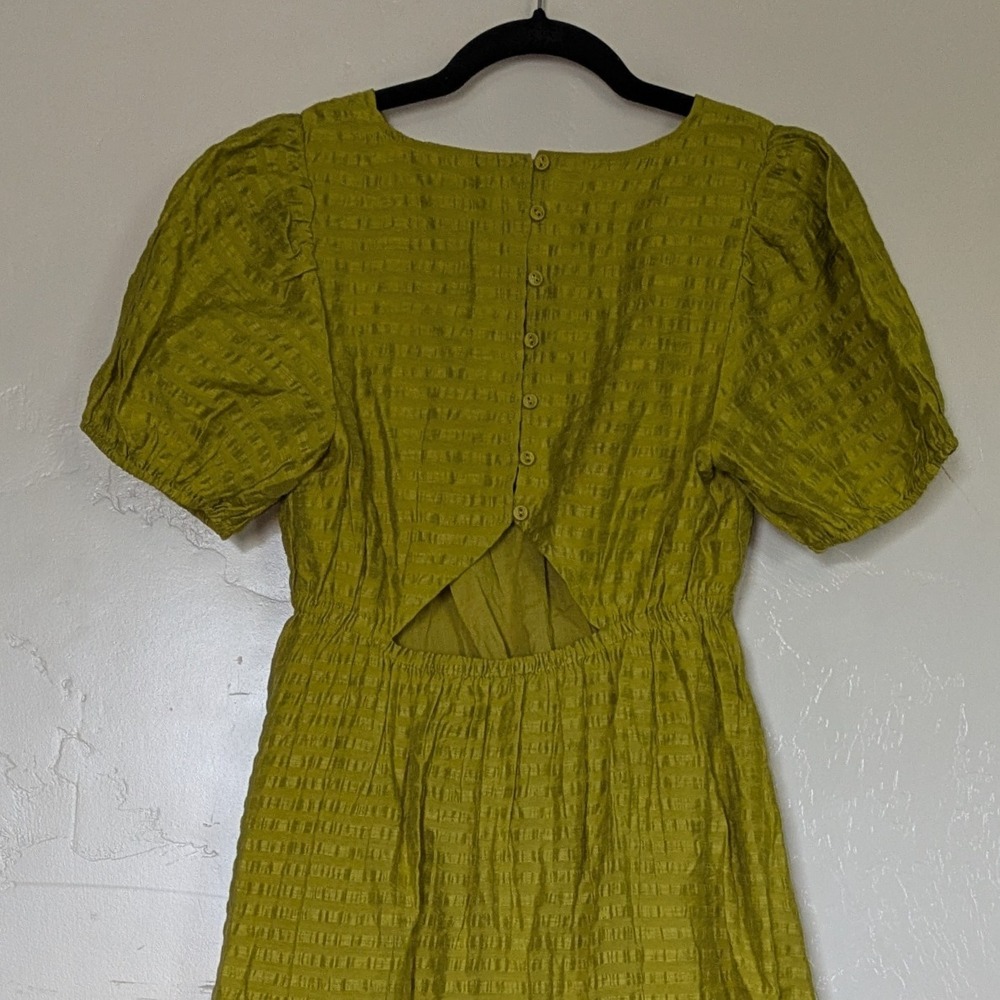 Madewell Annamarie Mini Babydoll Dress Size 0 Citrus Lime Green Puff Sleeve - Picture 5 of 13